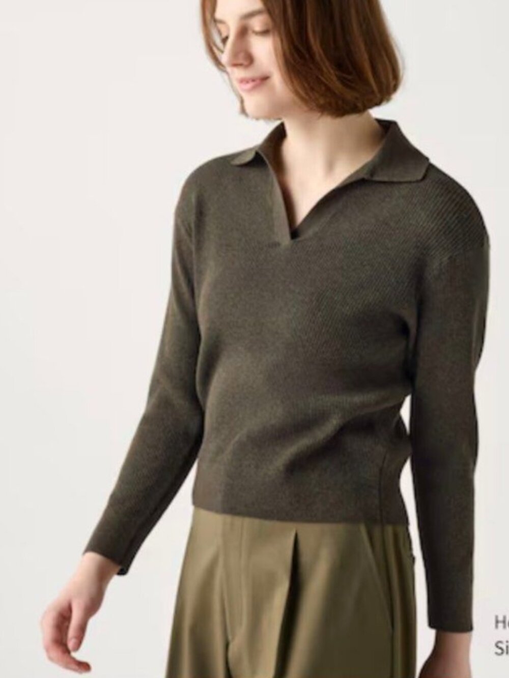 Uniqlo Women's Size Large Dark Green Knit Ribbed Polo Sweater